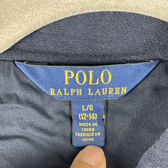 Polo Ralph Lauren French Terry Military Jacket Girls Large 12/14 Blue Preppy - Picture 5 of 16